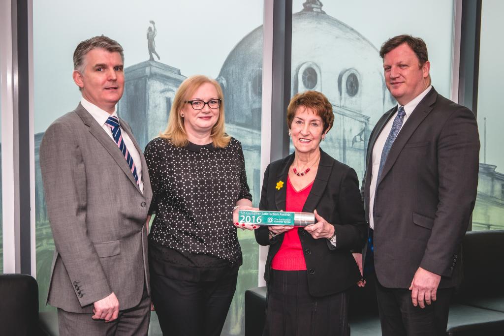 Council Chief Executive Patrick Melia; Paula Harvey, Head of Customer Service ENGIE; Elected Mayor Norma Redfearn and ENGIE Partnership Director Mike Hedges.