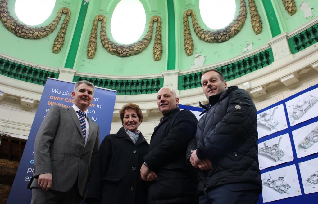 Elected Mayor Norma Redfearn inside the Dome with Chief Executive Patrick Melia (left) and Paul Mackings and Kyle Mackings from Kymel Trading. 