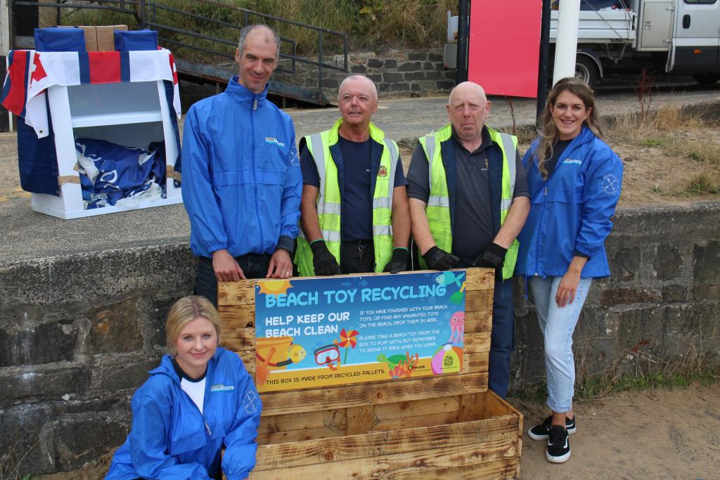 Beach toy recycling box installed on Cullercoats Bay