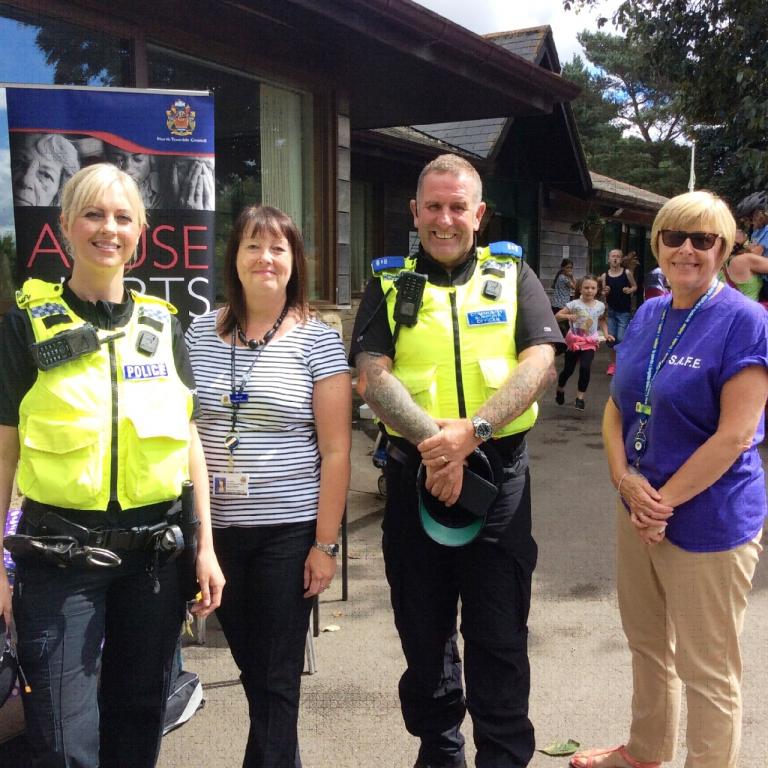 Pictured at a SAFE week information display at the Rising Sun Farm are PC Caroline Brown, Cllr Alison Waggott-Fairley, PCSO Brian Phillips and Susan Meins from North Tyneside Council.