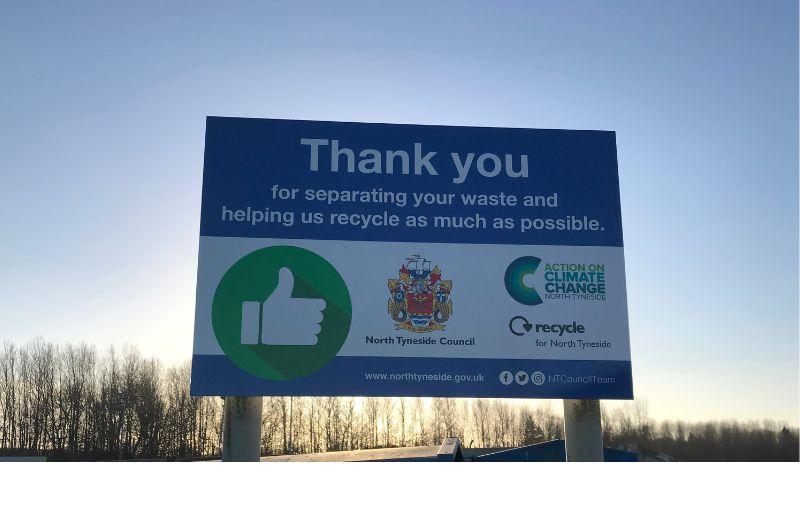 'Thank you' sign at Household Waste Recycling Centre