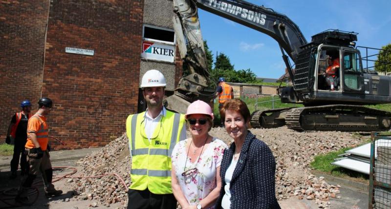 Resident Lynn Hughes (centre), with Elected Mayor Norma Redfearn and Site Manager Jason O'Hara