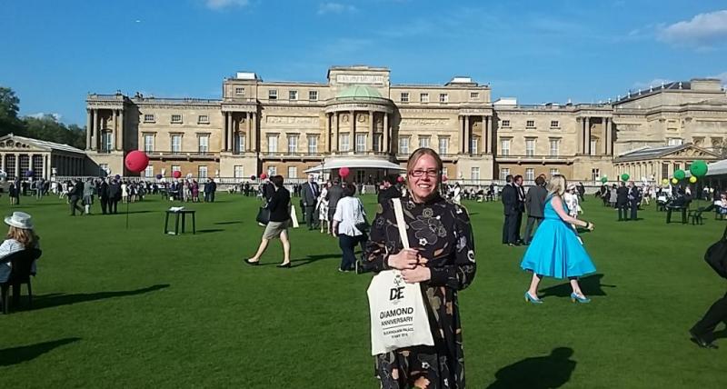 Helen Jarvis outside Buckingham Palace