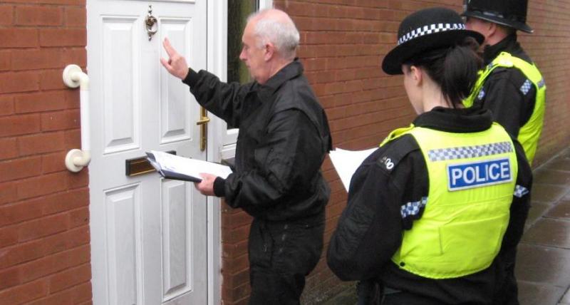 Council officer Colin Boxhall with members of Northumbria Police