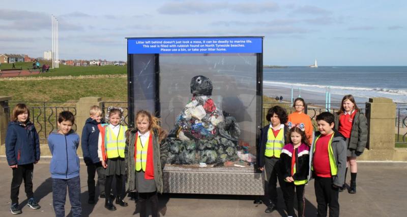 Marine Park First School visits seal sculpture